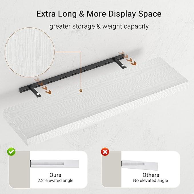 Vivelove Single Floating Shelves 36 Inches, 36 x 10 inch Deep x 1.8 in Thick, Long Floating Shelves for Bedroom, Living Room, Kitchen, Office, Shelves for Wall, Modern Home Decor, White - ModernBath