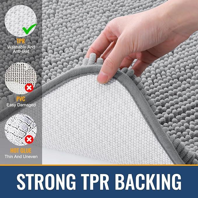 Arotive Bathroom Rugs 30x20, Extra Soft Absorbent Shaggy Chenille Bath Rugs, Machine Washable Rubber Backing Non-Slip Bath Mats for Bathroom Floor Tub and Shower, Home Decor Accessories, Light Grey - ModernBath