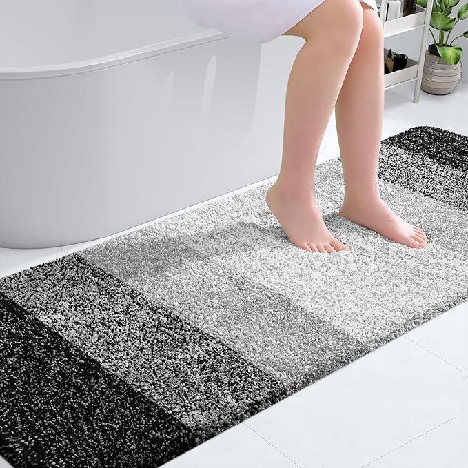 OLANLY Bathroom Runner Rugs 70x24, Extra Soft Absorbent Microfiber Bath Rugs, Rubber Backing, Quick Dry, Machine Washable Bath Mats for Bathroom Floor, Tub and Shower, Home Decor Accessories, Black - ModernBath