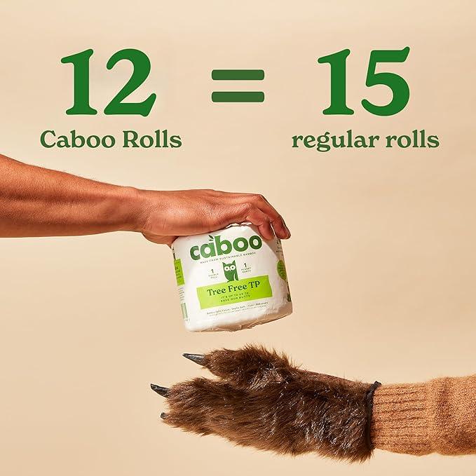 Caboo Tree Free Unbleached Toilet Paper | Plastic Free Packaging, Septic Safe, Eco Friendly, Chemical Free, Non Toxic | 2 Ply Toilet Tissue, Pack of 12 Double Rolls, 300 Sheets Per Roll - ModernBath