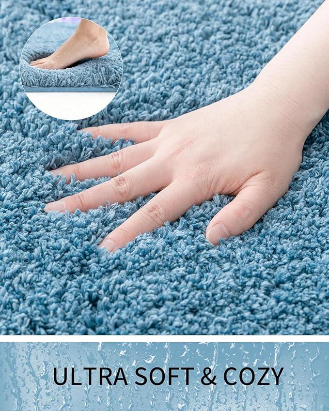 Ruggnovea Toilet Rugs U-Shaped Mat 24x22, Contour Bathroom Mat - Ultra Soft & Absorbent Microfiber, Quick-Dry, Machine Washable with High Density Foam Latex Non Slip Backing, Blue - ModernBath