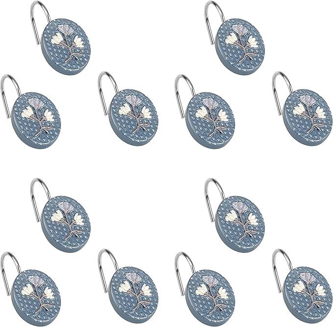 Zahari Home 13pc Capri Bathroom Sheer Shower Curtain Sets & 12 Hooks - Modern Classic Luxury Contemporary Decor Blue Shower Curtain Stylish Bath Sets - ModernBath