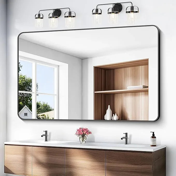 BONEWEI Black Bathroom Mirror,60x40 inch Wall Mirror for Bathroom Wall Mounted,Rectangle Mirror for Bathroom Over Sink,Modern Frame Round Corner for Living Room,Bedroom Entryway,Horizontal/Vertical - ModernBath