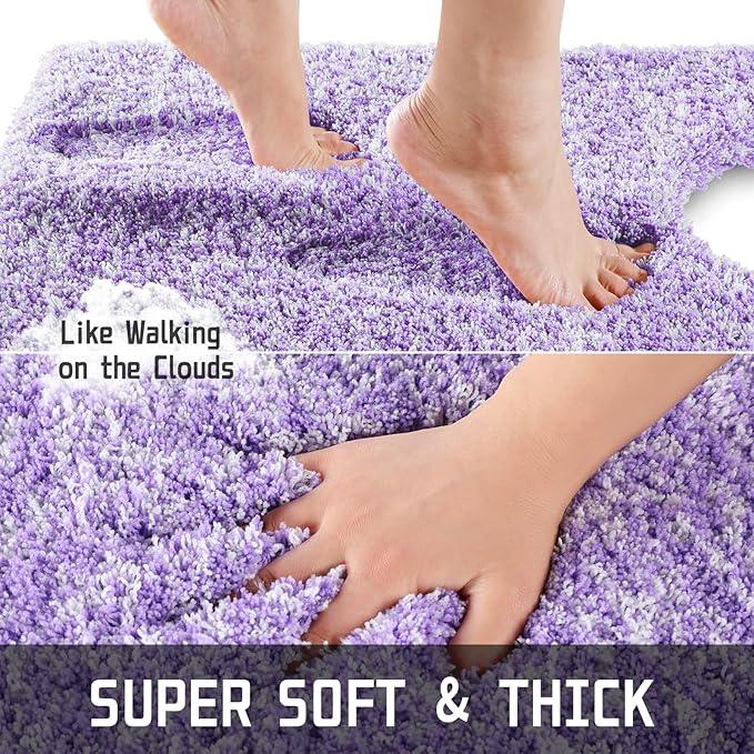 Yimobra Toilet Rugs U Shaped Washable 24x20, Ultra Soft and Water Absorbent Bath Mats, Non Slip Fluffy Shaggy Luxury Microfiber Contour Bath Rugs for Toilet, Dry Quick, Purple and White - ModernBath