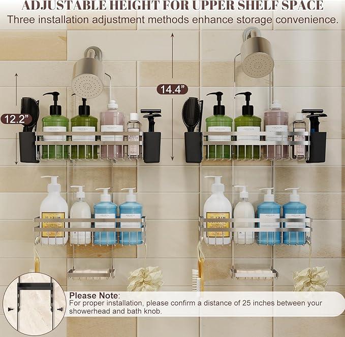 STAHLHEART Shower Caddy Hanging for Bathroom Organizers and Storage, 3 Tier Adjustable Anti-Swing Shower Organizer Hanging with Heavy-Duty Suction Cups, Damage-Free Rustproof (Chrome) - ModernBath