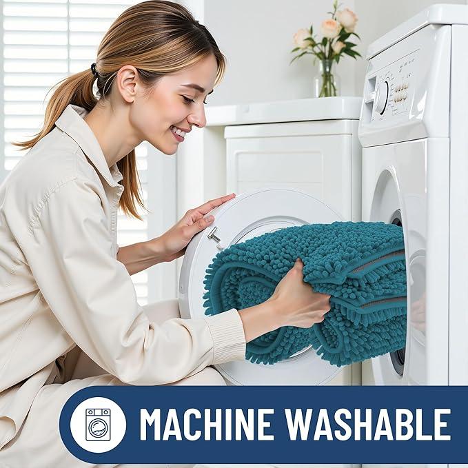 Smiry Luxury Chenille Bathroom Rugs 24x16, Extra Soft and Absorbent Shaggy Bath Mat, Machine Washable, Non-Slip Plush Carpet Runner for Tub, Shower, and Floor, Home Decor Accessories, Lake Blue - ModernBath