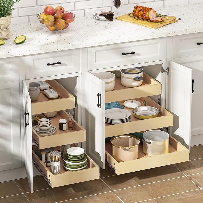WelFurGeer 3-Tier Pull Out Cabinet Organizer with Soft Close, Heavy-Duty Slide Out Drawers for Cabinets, Pull Out Drawers for Cabinets, Bottom Mount Shelves for Kitchen, Pantry, Bathroom - ModernBath