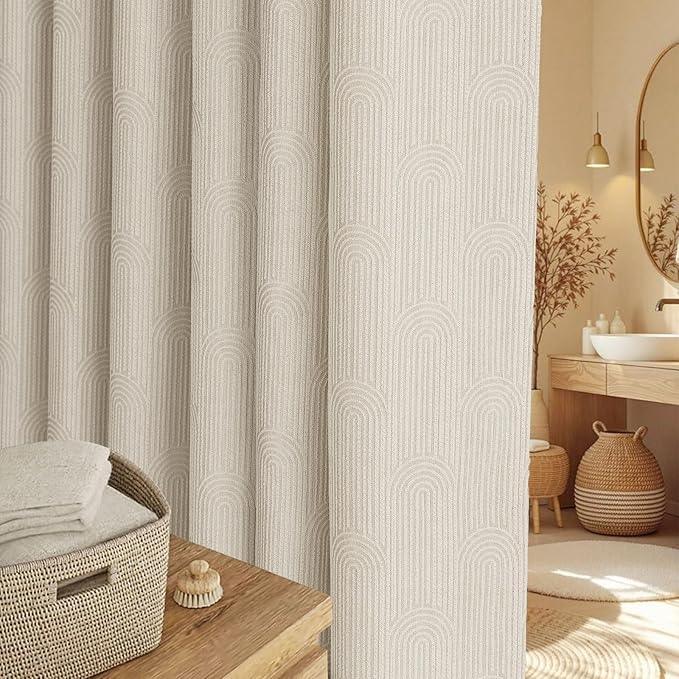 NDDYCU Boho Shower Curtain Cotton Texture Mid Century Minimalist Arch Shower Curtain for Bathroom, Greige,72" W X 78" L - ModernBath