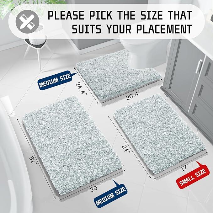 Yimobra Bathroom Rugs Sets 2 Piece, Soft Absorbent Bath Mat and U-Shaped Toilet Rug with Non Slip Backing, Machine Washable, Plush Bath Mats for Bathroom, 24"x17"+24"x20", Sky Light Blue & White - ModernBath