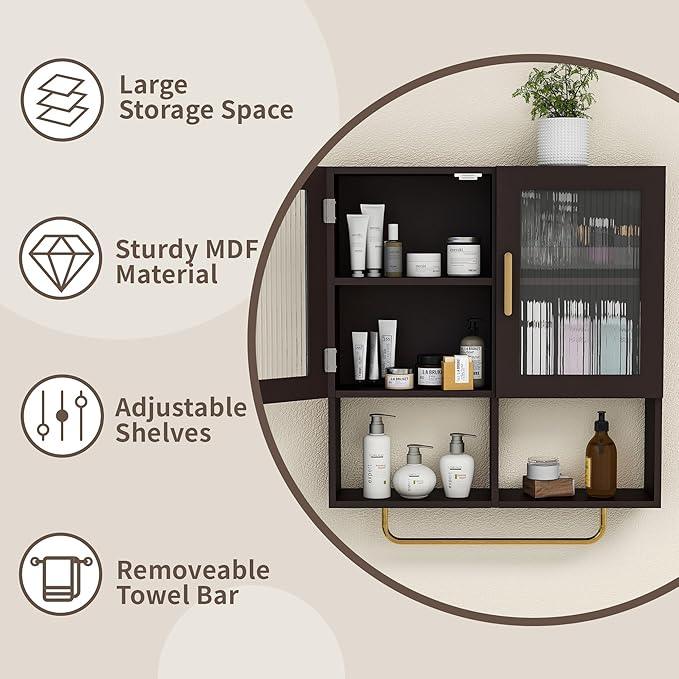 Wall Mounted Bathroom Storage Cabinet Medicine Cabinet with Acrylic Doors & Towel Bar Adjustable Shelves for Bathroom, Laundry Room, Bedroom, Enterway - ModernBath