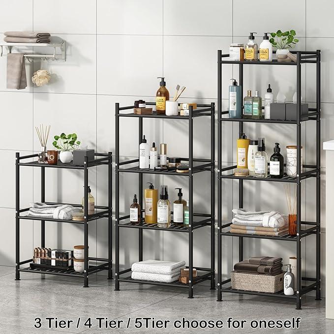 5 Tier Bathroom Storage Open Shelf Unit, Free-Standing Metal Corner Rack Shelving for Kitchen, Living Room, Hallway (Black, Wider 5 Tier) - ModernBath