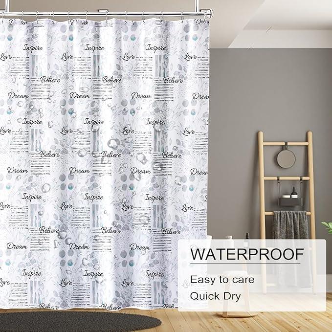 TIKABC Shower Curtain Liner, 4G PEVA Shower Liner, Plastic Waterproof Shower Curtains, with Grommet Holes and 3 Magnetic Weights(Flowers and Text) - ModernBath