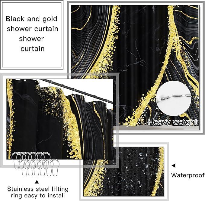 25PCS Bathroom Accessory Set, Black Bathroom Set with Large-Capacity 4 Gallon Trash Can,Bathroom Sets with Shower Curtain and Rugs, Bathroom Rugs Set, Home Decor - ModernBath