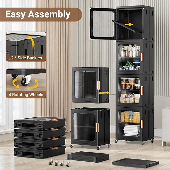 BROVIEW 3-Tier Tall Narrow Storage Cabinet 14.6” Wide, Slim Bathroom Cabinets with Adjustable Shelves and Doors, Plastic Kitchen Pantry Organizers and Storages for Small Space, Laundry, Black - ModernBath