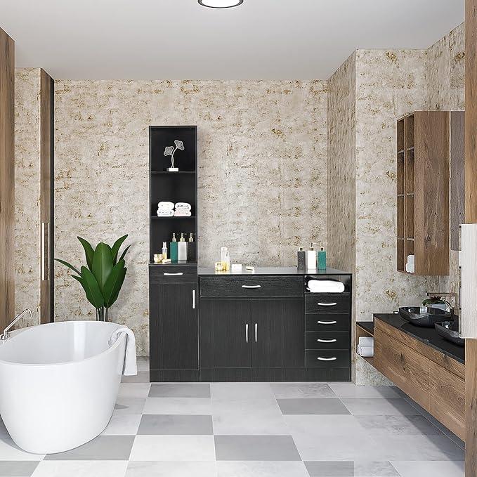 BNSPLY Tall Bathroom Cabinet, Narrow Slim Linen Cabinet with 3 Tier Open Shelves and Drawer, Free Standing Linen Tower for Bathroom, Living Room, Kitchen (White 13.4" W x 13" D x 70" H) - ModernBath