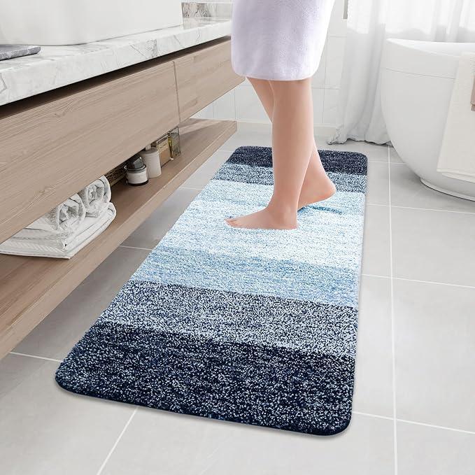 Arotive Microfiber Bathroom Rugs, Shaggy Soft and Absorbent Bath Rug, Non-Slip, Thick Plush Machine Washable Dry Bath Mats for Bathroom, Tub and Shower, 59x17, Dark Blue, Rectangular - ModernBath