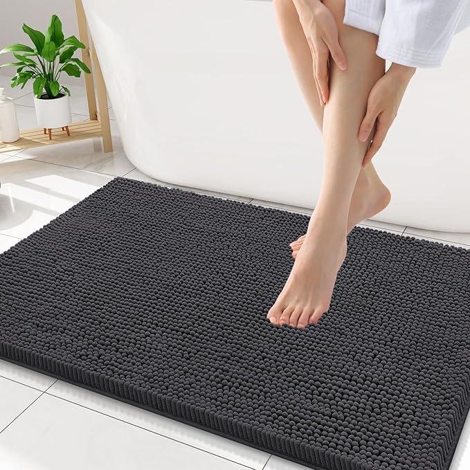 Smiry Luxury Chenille Bathroom Rugs 34x21, Extra Soft and Absorbent Shaggy Bath Mat, Machine Washable, Non-Slip Plush Carpet Runner for Tub, Shower, and Floor, Home Decor Accessories, Charcoal Grey - ModernBath