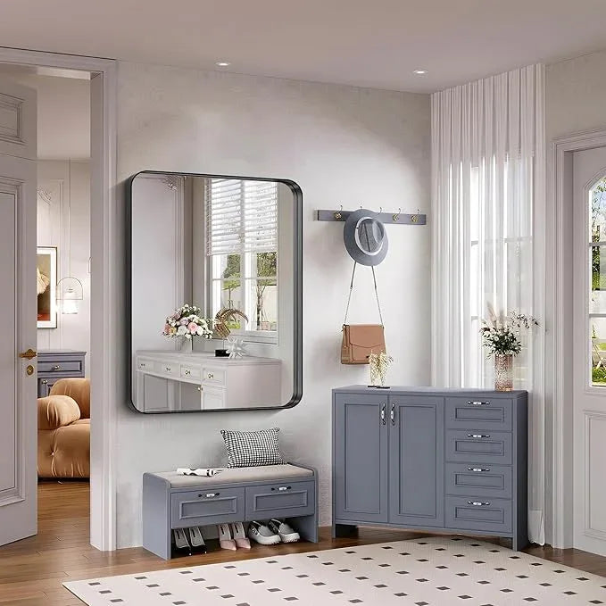 FORBATH 48x36 Inch Bathroom Mirror, Brushed Black Deep Frame Wall Mirror with Rounded Corners, Anti-Rust Tempered Glass for Modern Farmhouse Vanity (Horizontal/Vertical) - ModernBath
