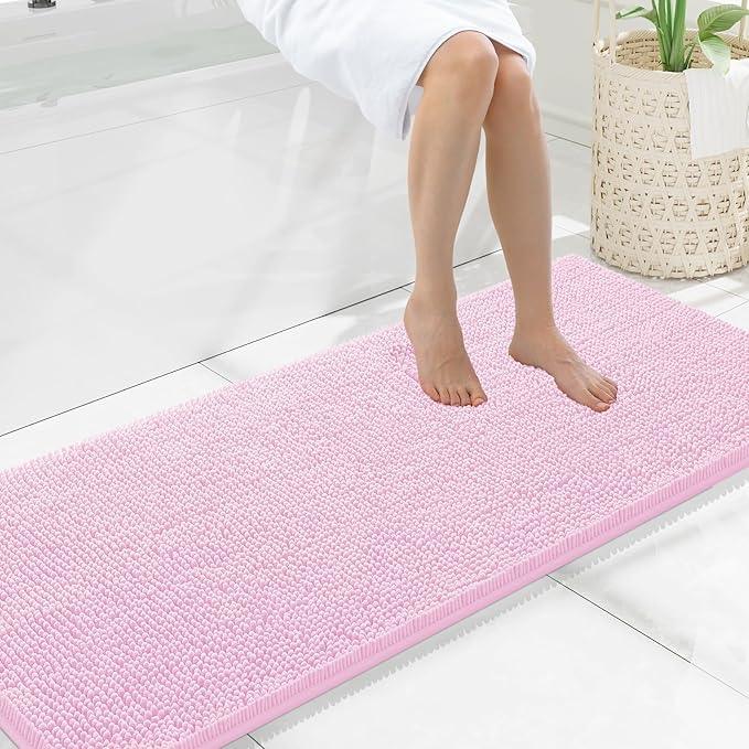 Smiry Luxury Chenille Bathroom Rugs 59x20, Extra Soft and Absorbent Shaggy Bath Mat, Machine Washable, Non-Slip Plush Carpet Runner for Tub, Shower, and Floor, Home Decor Accessories, Pink - ModernBath