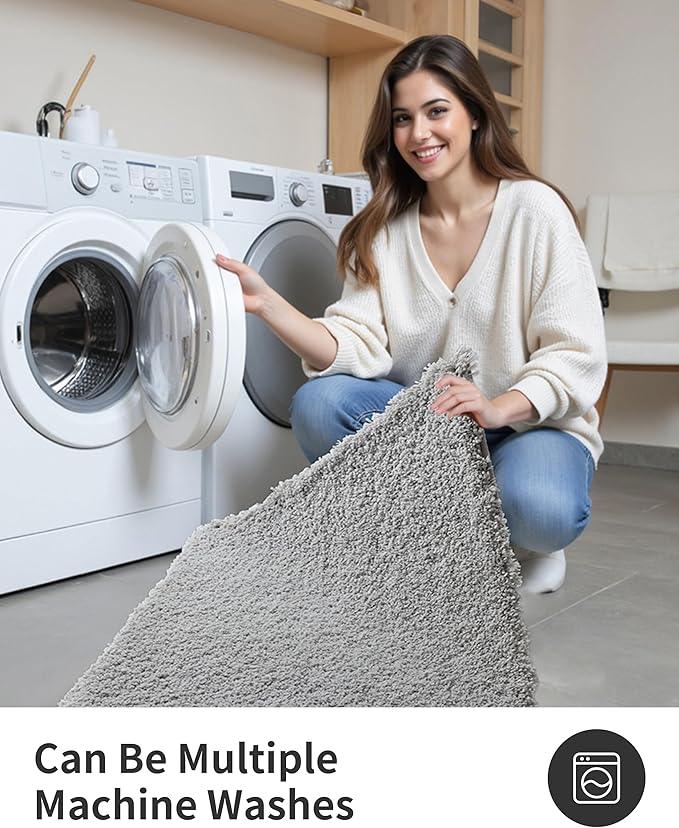 ILANGO Grey Bathroom Rugs 60" × 24" Non Slip & Super Absorbent Extra Thick Soft, Washable Bath Carpet Runner for Floor, Microfiber Plush Shaggy Bath Mats with Rubber for Bedroom Bathtub Shower Room - ModernBath