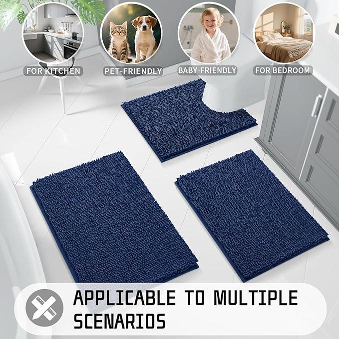 Yimobra Washable Bathroom Rugs, Super Soft & Absorbent Chenille Bath Mat for Floor & Carpet, Quick Dry Non Slip Bath Mat for Tub Shower, 32"x20",Navy Blue - ModernBath
