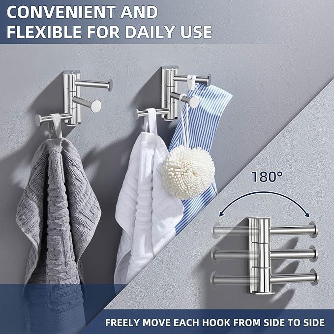 Angle Simple Swivel Towel Hooks 2 Pack, SUS 304 Stainless Steel Hand Towel Holder for Bathroom, Robe Coat Hooks Wall Mount, Polished Chrome - ModernBath