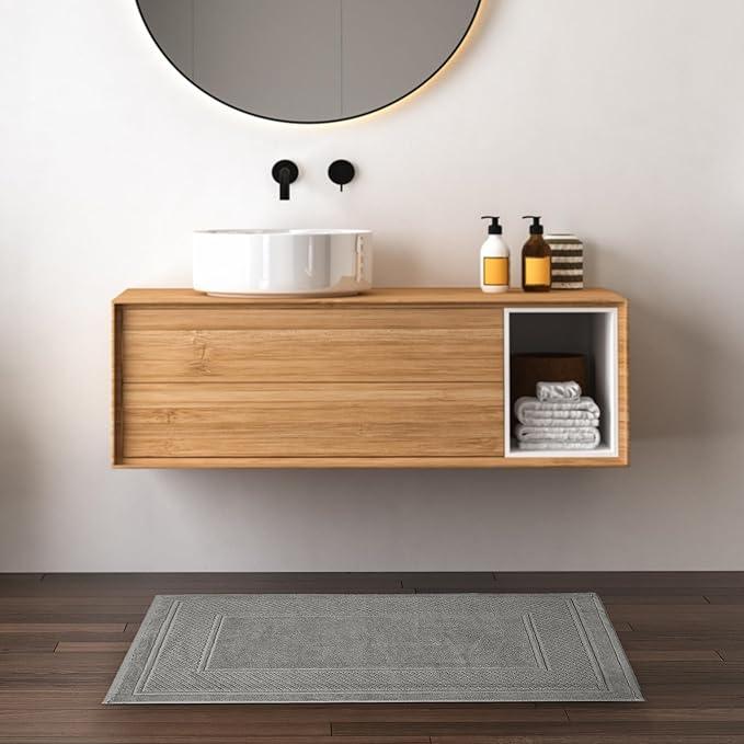 Avalon Towels Grey Bath Mat - 100% Cotton Set of 2 Absorbent Bathmat - Bathroom Mats Quick Dry Bath Mats for Bathrooms (22x34 Inches) - ModernBath