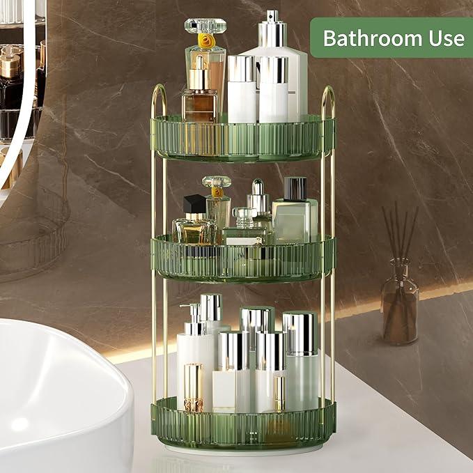 YCIA&DONE 360 Rotating Makeup Organizer and Storage for Vanity Countertop 3 Tiers, High Capacity Cosmetic Skincare Perfume Organizers for Dresser Bathroom Lazy Susan (Vintage Green) - ModernBath