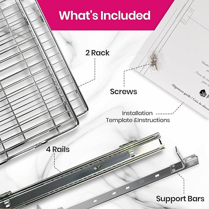 HOLDN’ STORAGE Two Tier Pull Out Cabinet Organizer, Individual Sliding Drawers - Heavy Duty Metal with Lifetime Limited Warranty - Anti Rust Chrome Finish - 24" W x 21”D x 16.5" H - ModernBath