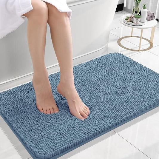 OLANLY Bathroom Rugs 24x16, Extra Soft Absorbent Chenille Bath Rugs, Rubber Backing Quick Dry, Machine Washable Bath Mats for Bathroom Floor, Tub and Shower, Home Decor Accessories, Airy Blue - ModernBath