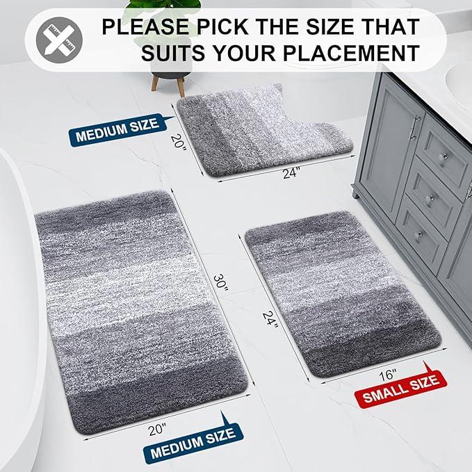 Arotive Microfiber Bathroom Rugs, Shaggy Soft and Absorbent Bath Rug, Non-Slip, Thick Plush Machine Washable Dry Bath Mats for Bathroom, Tub and Shower, 59x24, Grey, Rectangular - ModernBath