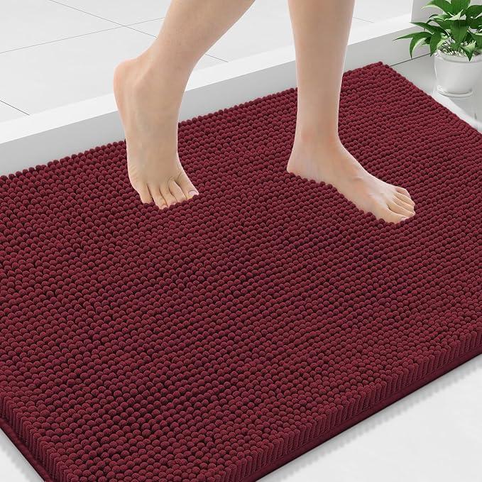 Smiry Luxury Chenille Bathroom Rugs 36x24, Extra Soft and Absorbent Shaggy Bath Mat, Machine Washable, Non-Slip Plush Carpet Runner for Tub, Shower, and Floor, Home Decor Accessories, Burgundy - ModernBath