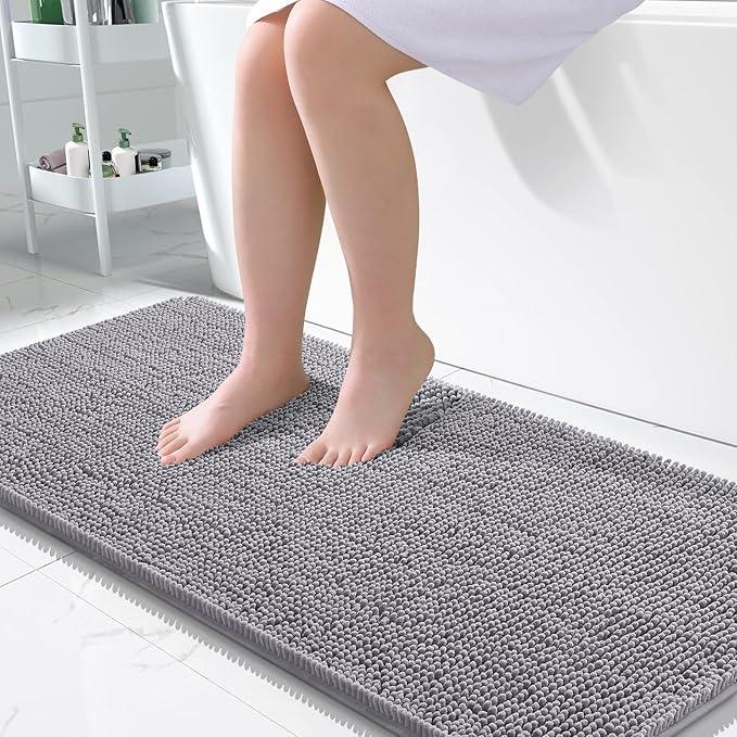 OLANLY Bathroom Rugs 50x30, Extra Soft Absorbent Chenille Bath Rugs, Rubber Backing Quick Dry, Machine Washable Bath Mats for Bathroom Floor, Tub and Shower, Home Decor Accessories, Grey - ModernBath
