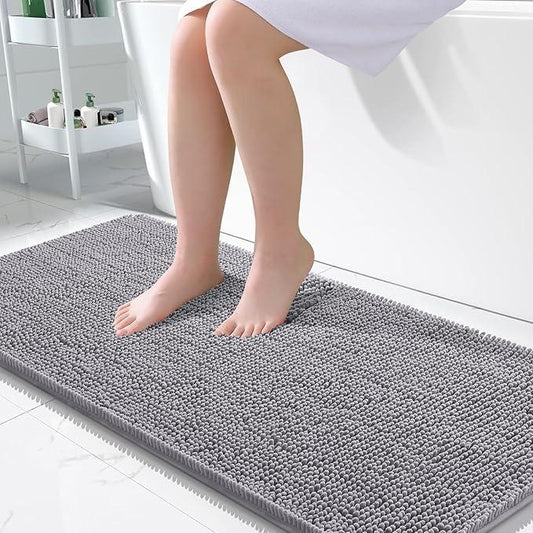 OLANLY Bathroom Rugs 50x30, Extra Soft Absorbent Chenille Bath Rugs, Rubber Backing Quick Dry, Machine Washable Bath Mats for Bathroom Floor, Tub and Shower, Home Decor Accessories, Grey - ModernBath