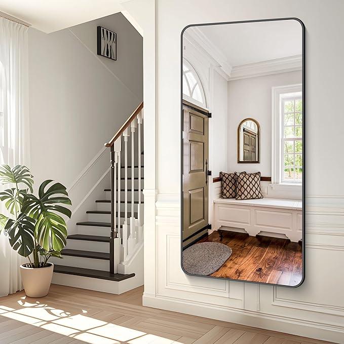BONEWEI 72x36 inch Large Bathroom Mirror,Black Rectangle Mirror,Wall Mounted Bathroom Frame Vanity Mirror with Round Corner for Bedroom Living Room,Entryway Hangs Horizontal or Vertical - ModernBath