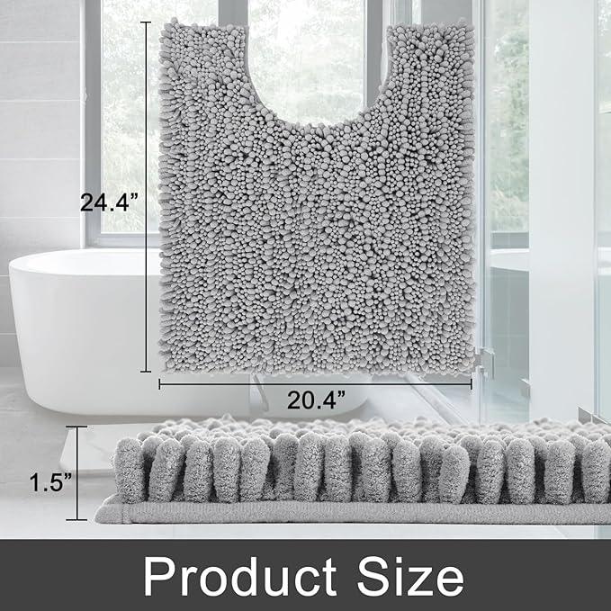 Yimobra Toilet Rug U Shaped Washable 24x20 Inch - Ultra Soft Absorbent Chenille Bath Rugs for Toilet, Quick Dry & Machine Washable, Non Slip Contour Bathroom Mat, Gray - ModernBath