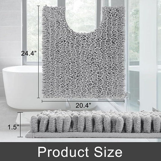 Yimobra Toilet Rug U Shaped Washable 24x20 Inch - Ultra Soft Absorbent Chenille Bath Rugs for Toilet, Quick Dry & Machine Washable, Non Slip Contour Bathroom Mat, Gray - ModernBath
