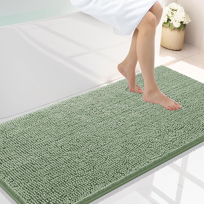 Smiry Luxury Chenille Bathroom Rugs 45x27, Extra Soft and Absorbent Shaggy Bath Mat, Machine Washable, Non-Slip Plush Carpet Runner for Tub, Shower, and Floor, Home Decor Accessories, Sage Green - ModernBath