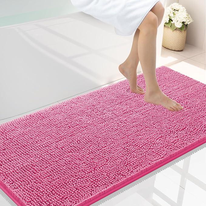 Smiry Luxury Chenille Bathroom Rugs 47x24, Extra Soft and Absorbent Shaggy Bath Mat, Machine Washable, Non-Slip Plush Carpet Runner for Tub, Shower, and Floor, Home Decor Accessories, Hot Pink - ModernBath