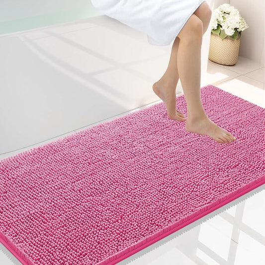 Smiry Luxury Chenille Bathroom Rugs 47x24, Extra Soft and Absorbent Shaggy Bath Mat, Machine Washable, Non-Slip Plush Carpet Runner for Tub, Shower, and Floor, Home Decor Accessories, Hot Pink - ModernBath