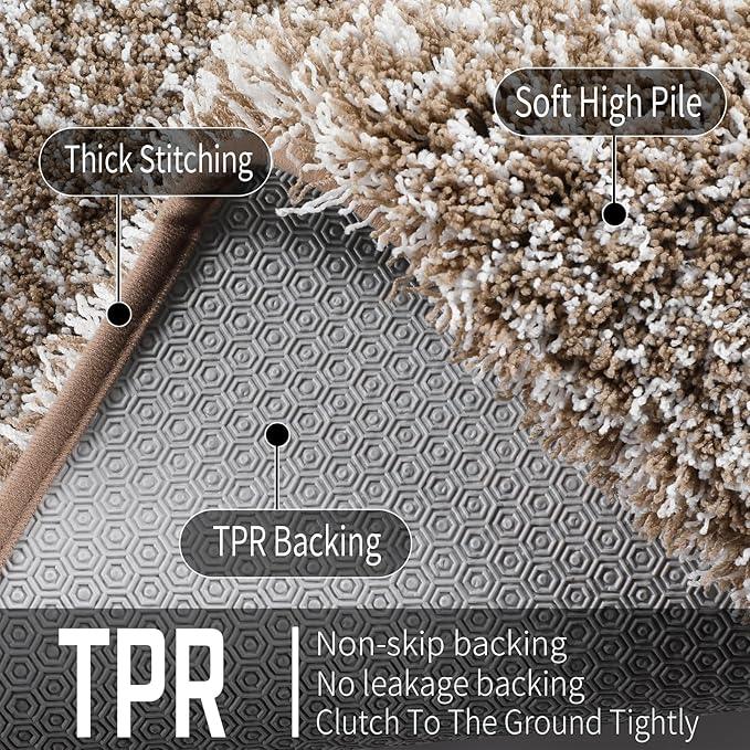 Yimobra Luxury Bathroom Rugs, Fluffy Bath Mats, Non Slip, Water Absorbent Microfiber, Machine Washable, Plush Runner Shower Rugs, Thick Matts for Bathroom Floor&Tub, 56"x 24", Light Brown and White - ModernBath
