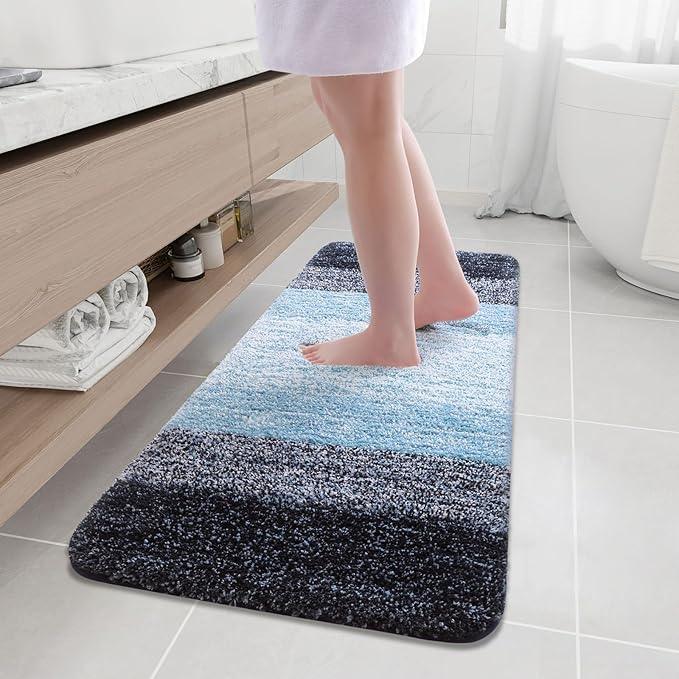 Arotive Microfiber Bathroom Rugs, Shaggy Soft and Absorbent Bath Rug, Non-Slip, Thick Plush Machine Washable Dry Bath Mats for Bathroom, Tub and Shower, 47x20, Blue, Rectangular - ModernBath