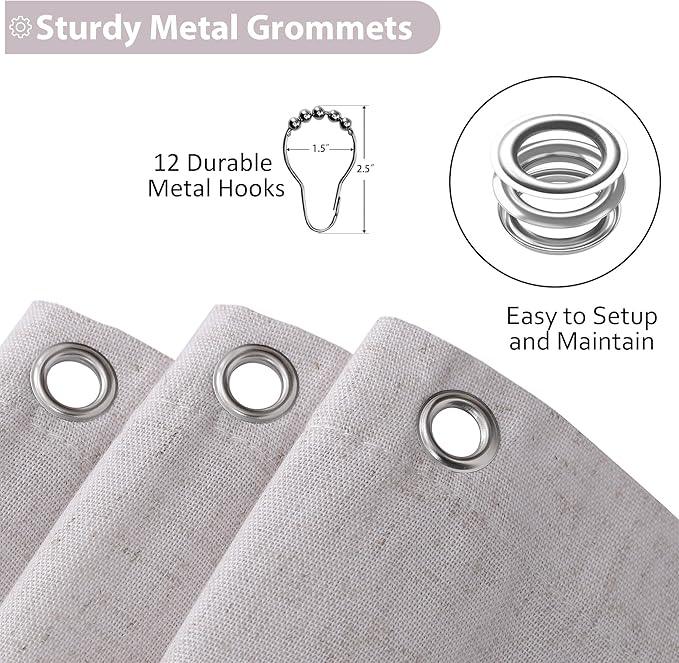 Jowels Champagne Linen Shower Curtain, Boho Farmhouse Shower Curtain Set for Bathroom, 200GSM Luxury Weighted Water Resistant Fabric Textured Shower Curtains with 12 Metal Hooks, 72Wx72H - ModernBath