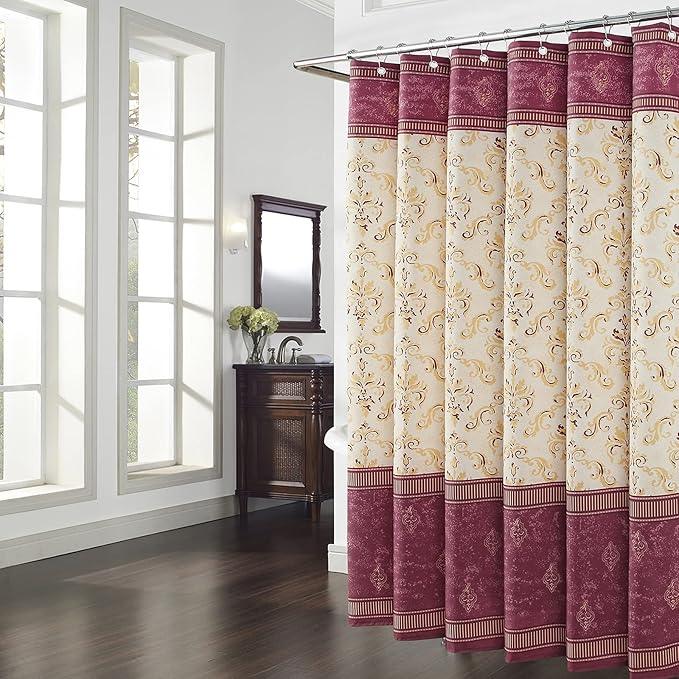 BESTRIPES Long Fabric Shower Curtain, Burgundy Wine and Gold Yellow Boho Paisley Damask Print Shower Curtains for Bathroom, Waterproof Bathroom Curtains, 72" W x 78" H - ModernBath