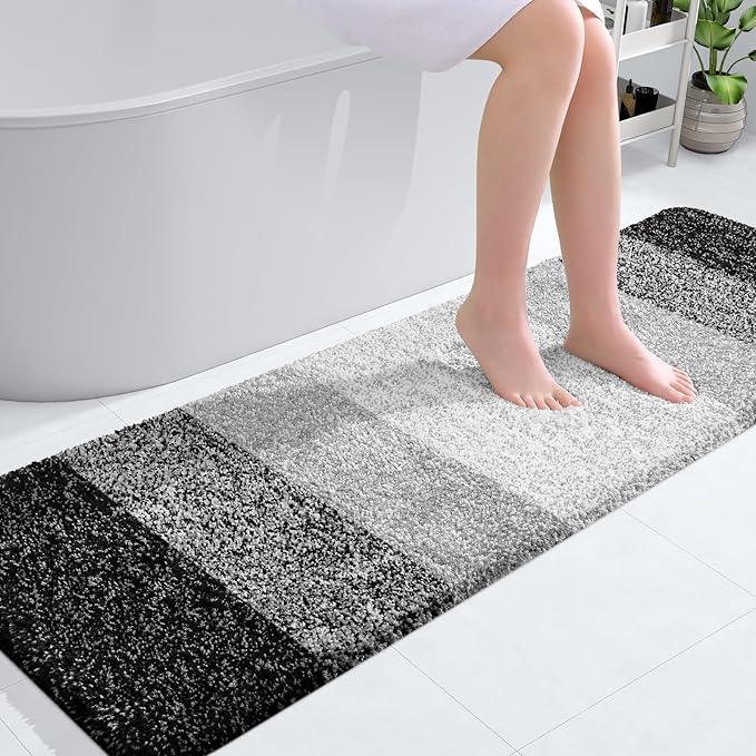 OLANLY Bathroom Runner Rugs 59x20, Extra Soft Absorbent Microfiber Bath Rugs, Rubber Backing, Quick Dry, Machine Washable Bath Mats for Bathroom Floor, Tub and Shower, Home Decor Accessories, Black - ModernBath
