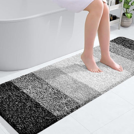 OLANLY Bathroom Runner Rugs 59x20, Extra Soft Absorbent Microfiber Bath Rugs, Rubber Backing, Quick Dry, Machine Washable Bath Mats for Bathroom Floor, Tub and Shower, Home Decor Accessories, Black - ModernBath