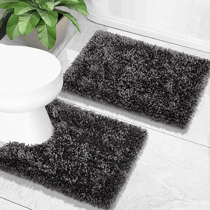 Yimobra Toilet Rugs U Shaped Washable, Soft Comfortable Toilet Mat for Bathroom Floor, Non-Slip Contour Bathroom Rugs for Toilet, Fluffy, Thick, Dry Quickly Absorbent Water, 24 x 20, Dark Grey - ModernBath