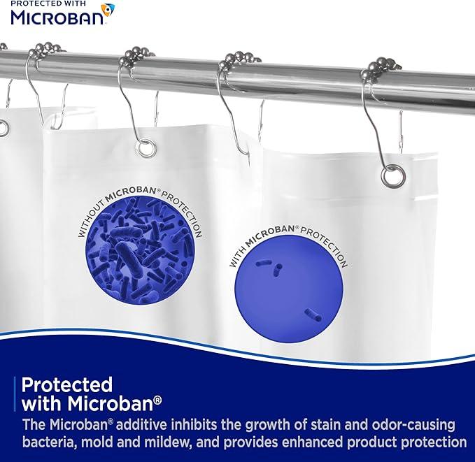 Kenney MB61161 Microban Protected Medium Weight 4.8 Gauge Waterproof PEVA Shower Curtain Liner with Rust-Resistant Metal Grommets and Weighted Magnetic Hem for Bathroom, 70" W x 72" H, White, 1-Pack - ModernBath