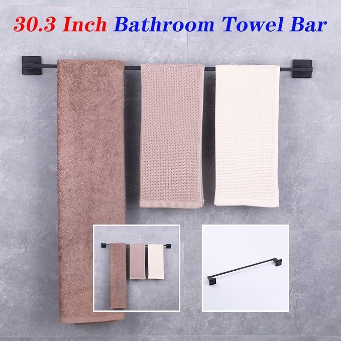 GERZWY Matte Black Towel Bar, 30 Inch Stainless Steel Bathroom Wall Mounted Towel Rail, Hand Towel Holder JG1901A75-BK - ModernBath