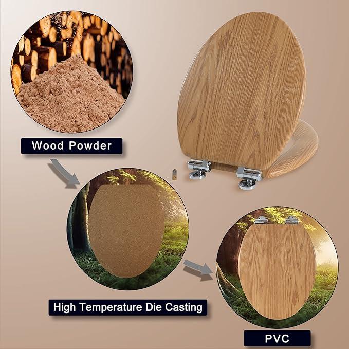 Elongated Toilet Seat Molded Wood Toilet Seat with Quietly Close and Quick Release Hinges, Easy to Install also Easy to Clean by Angol Shiold (Elongated, Original style) - ModernBath